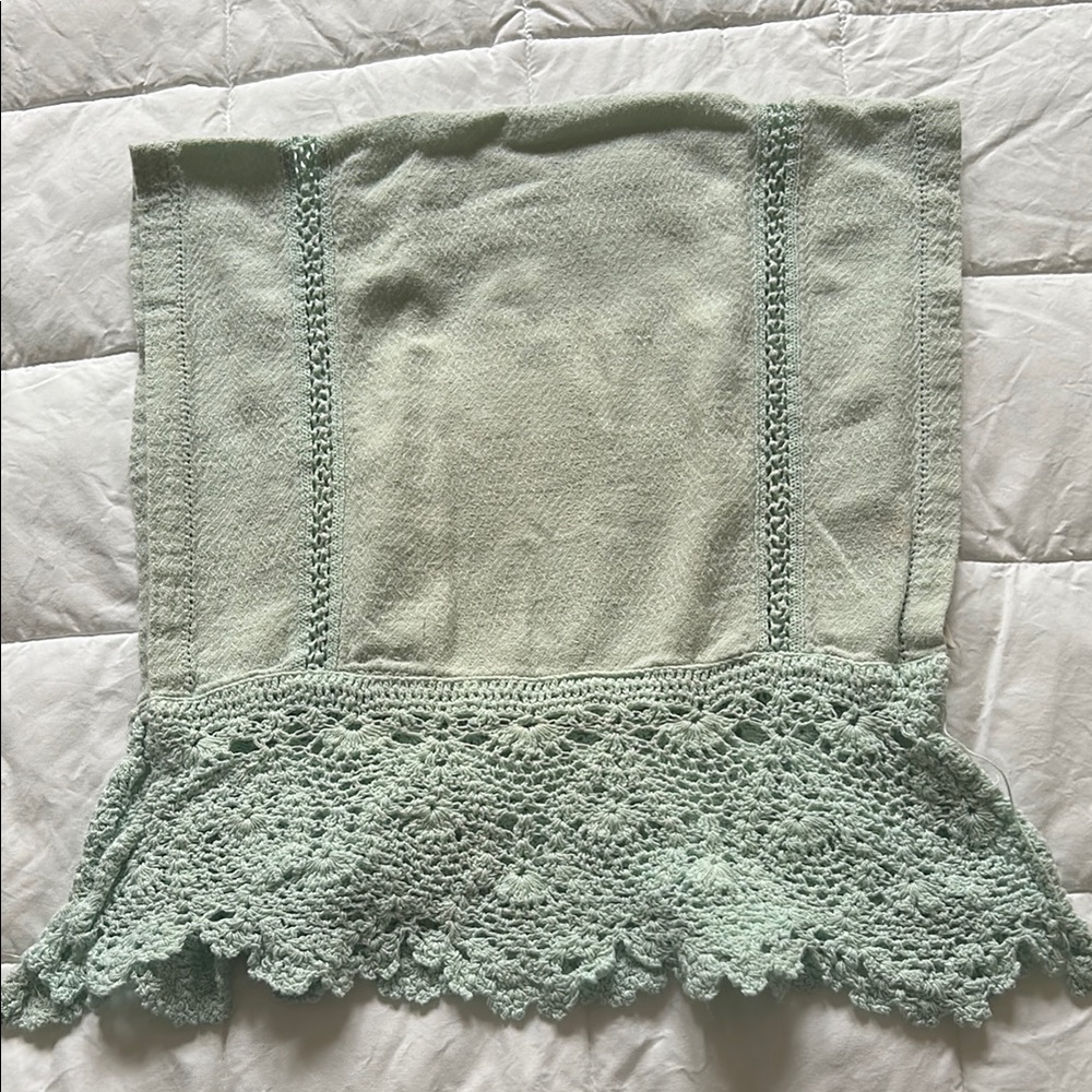 Anthropologie Mint Green Lace Trimmed Dish Towel